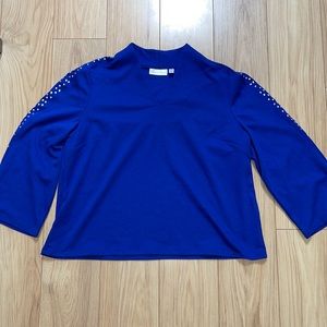 Royal Blue V Neck Blouse with Embellished Sleeves TBD P